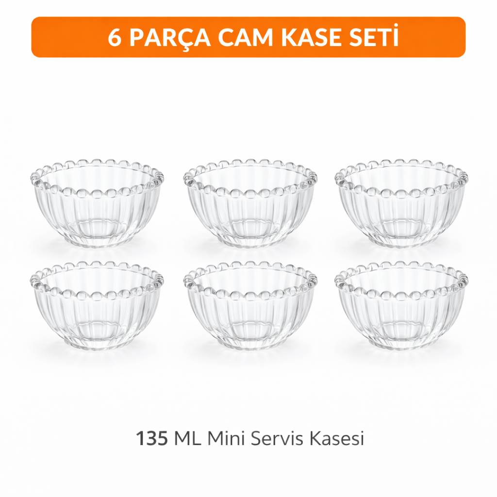 VELORIA 6’lı Cam Mini Kase Seti 135 ML – Tatlı, Sos ve Kuruyemiş Sunum Kasesi