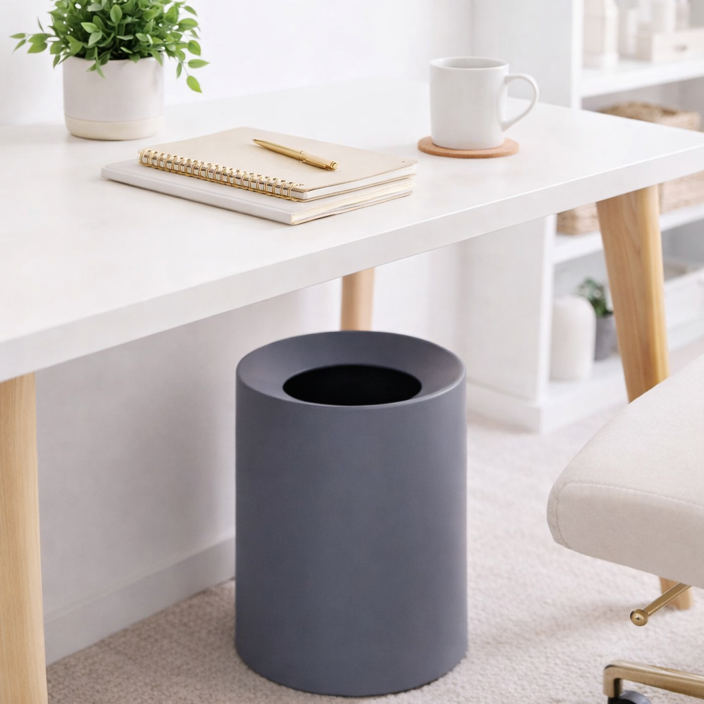 12 Litre Gizli Poşetli Çöp Kovası – Minimalist Ofis & Home Office Masa Altı Çöp Kutusu, Modern Tasarım