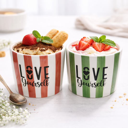 Love Yourself 2'li Seramik Kase 8 cm – Tatlı, Granola ve Dondurma Sunum Kasesi