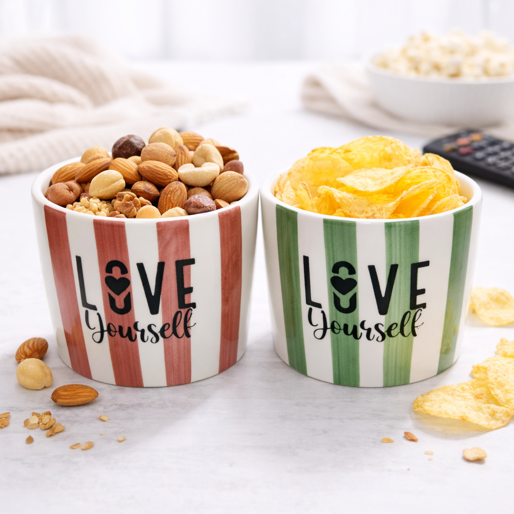 Love Yourself 2'li Seramik Kase 8 cm – Tatlı, Granola ve Dondurma Sunum Kasesi