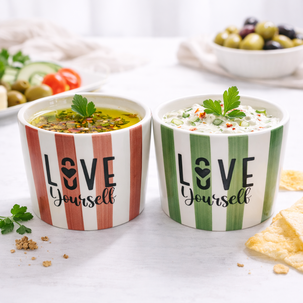 Love Yourself 2'li Seramik Kase 8 cm – Tatlı, Granola ve Dondurma Sunum Kasesi