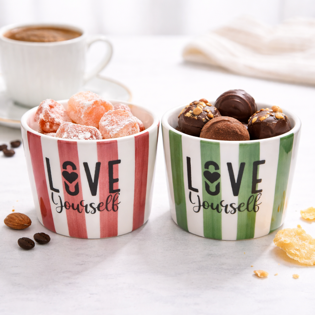 Love Yourself 2'li Seramik Kase 8 cm – Tatlı, Granola ve Dondurma Sunum Kasesi