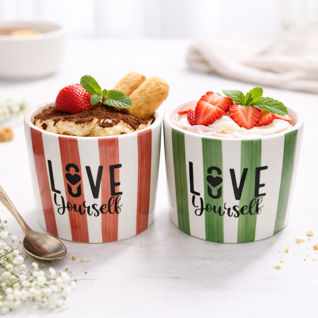 Love Yourself 4'Lü Seramik Kase 8 cm – Tatlı, Granola ve Dondurma Sunum Kasesi