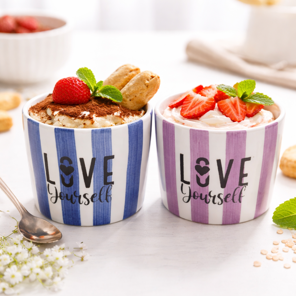 Love Yourself 4'Lü Seramik Kase 8 cm – Tatlı, Granola ve Dondurma Sunum Kasesi
