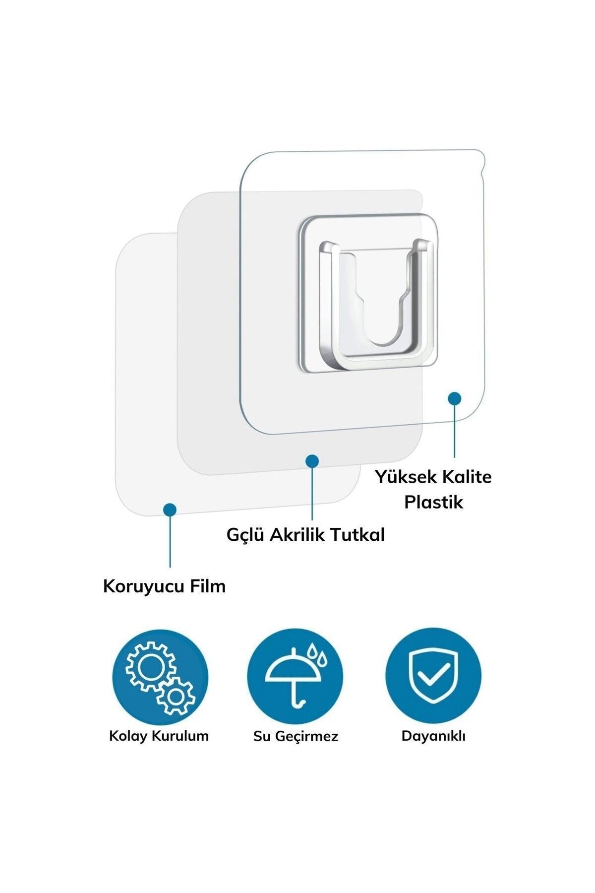 6 Adet Çift Taraflı Yapışkanlı Geçmeli Klips Eşya Sabitleme Askısı Şeffaf Duvar Kancası