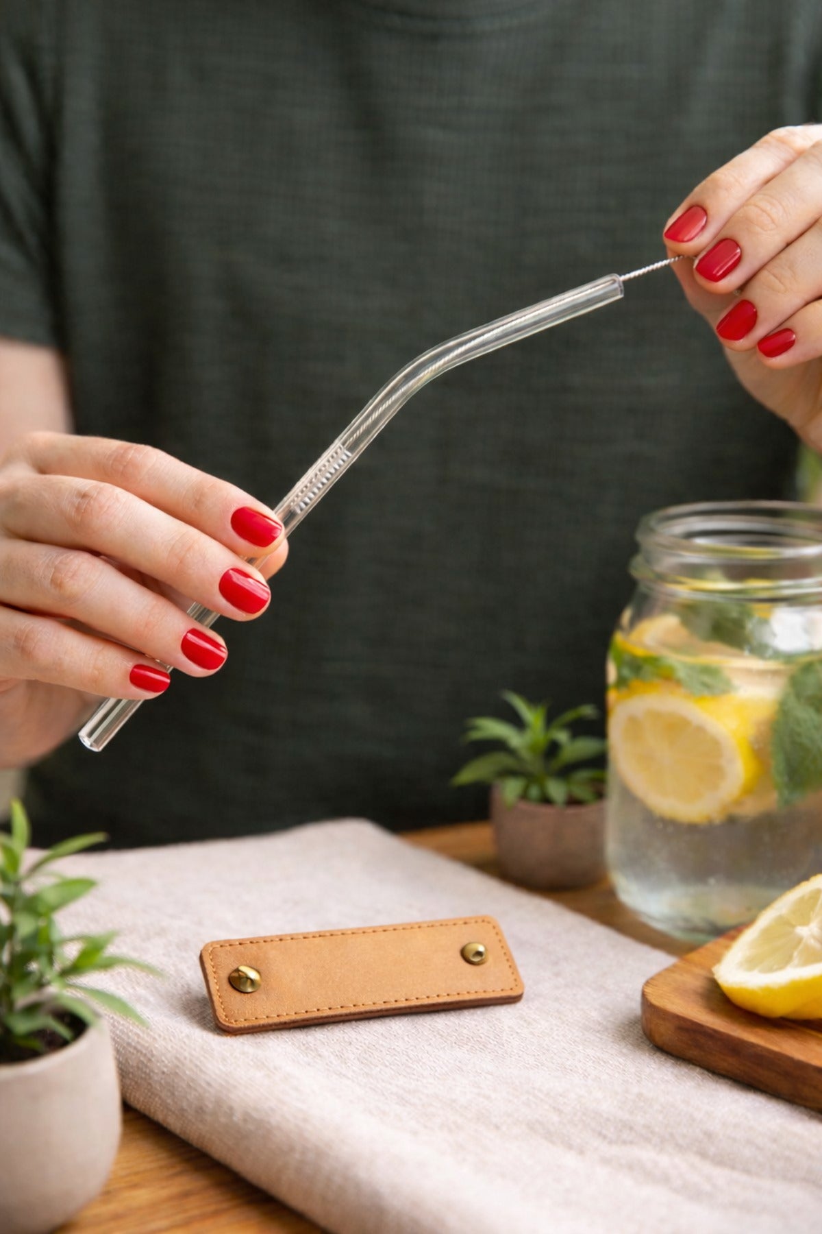 6 Adet Eğimli Cam Pipet ve 1 Adet Pratik Bükülebilir Pipet Temizleme Fırçası Seti