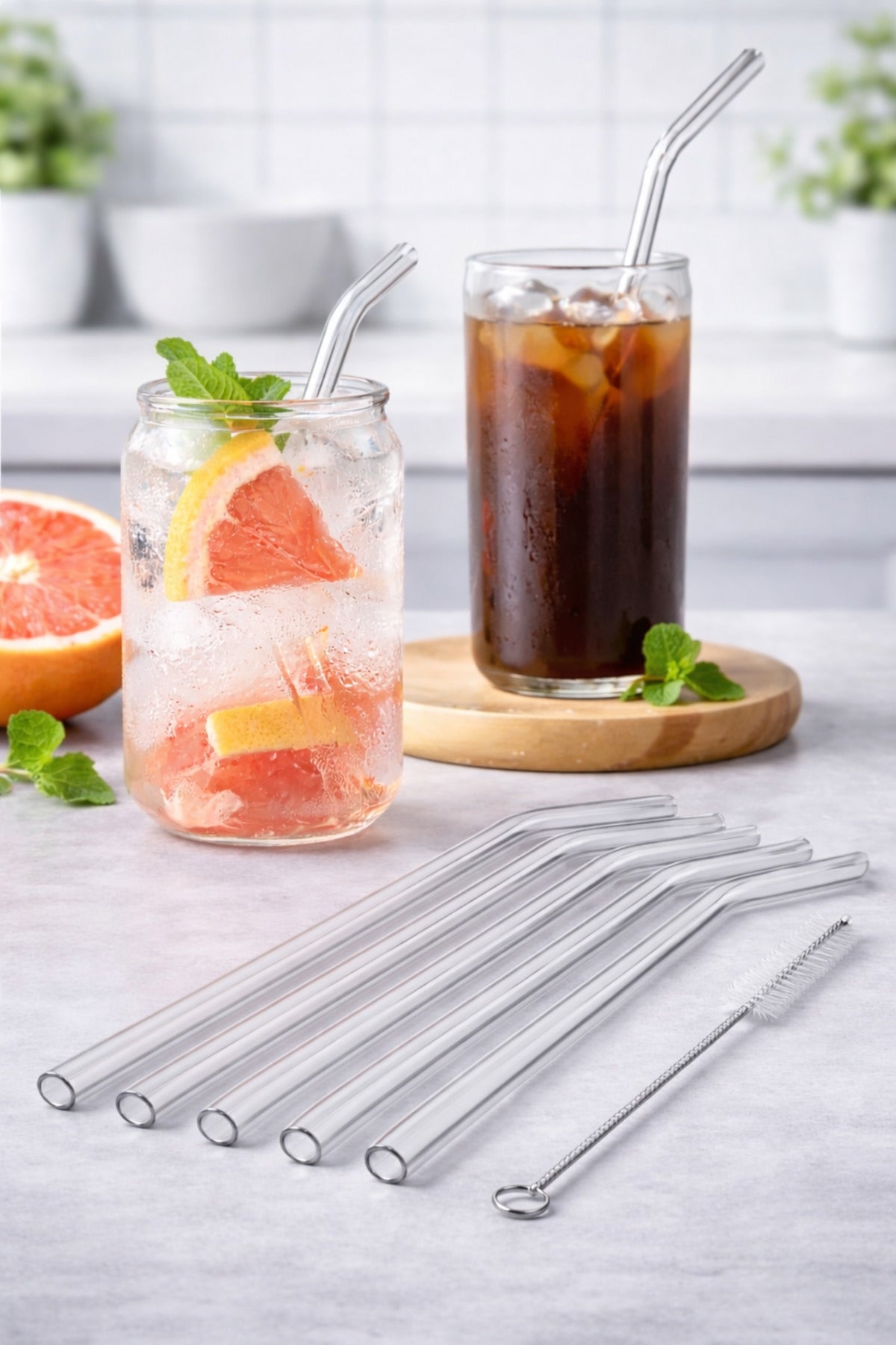 6 Adet Eğimli Cam Pipet ve 1 Adet Pratik Bükülebilir Pipet Temizleme Fırçası Seti