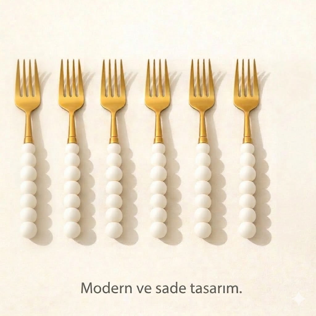 6 Adet Gold İnci Detaylı Yemek Çatalı