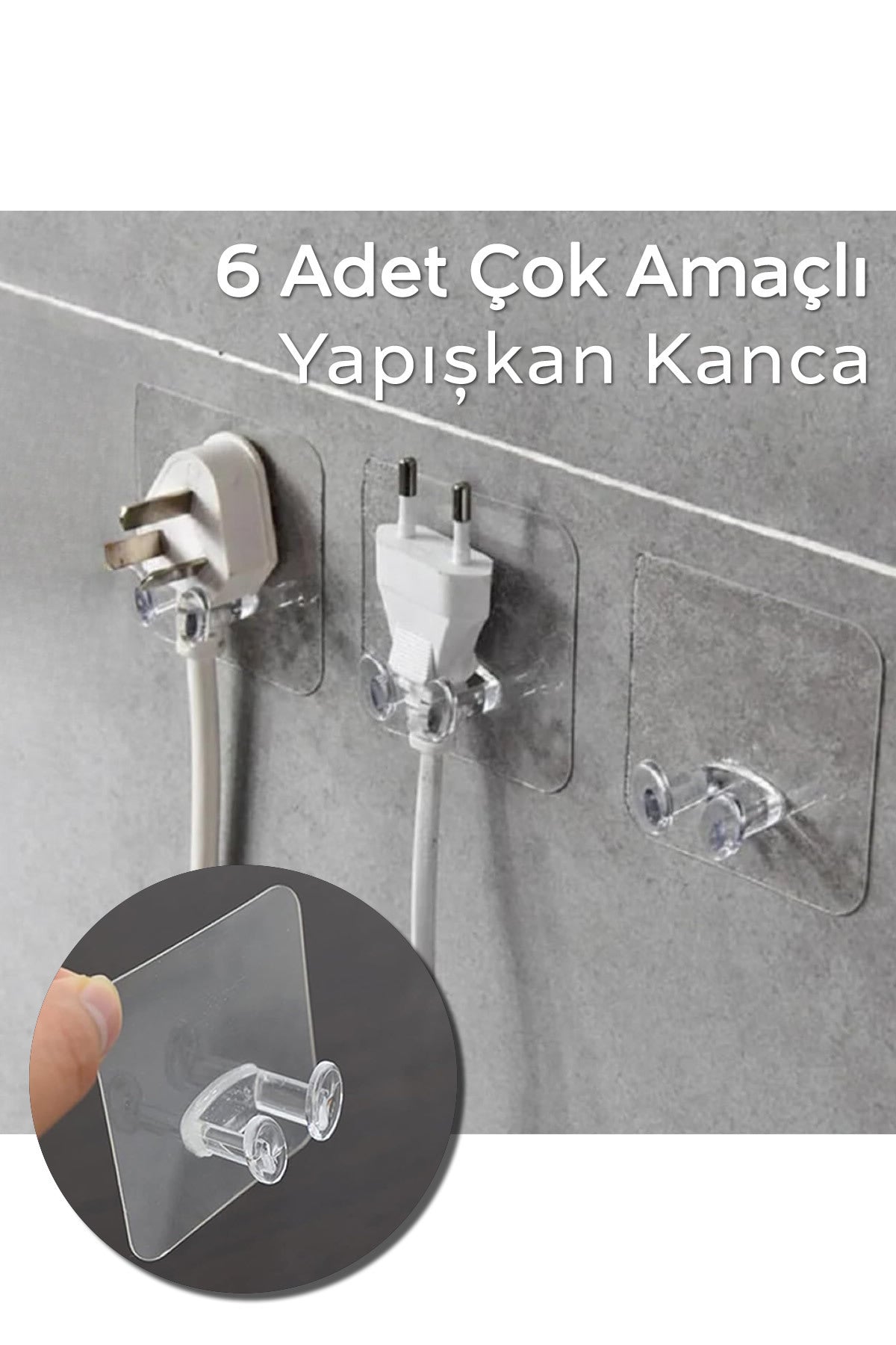6 Adet Yapışkanlı Çok Amaçlı Kanca | Kablo Tutucu