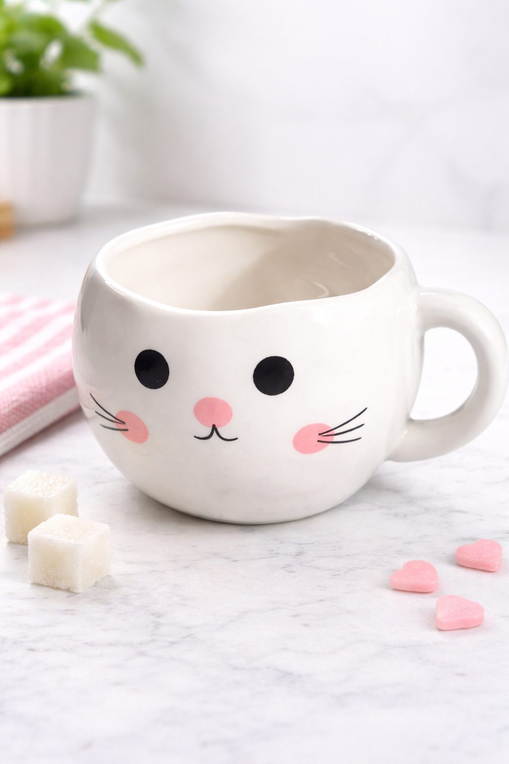 Sevimli Kedi Tasarımlı Seramik Kupa – Kahve & Latte Bardağı – Dekoratif Hediye Kupa