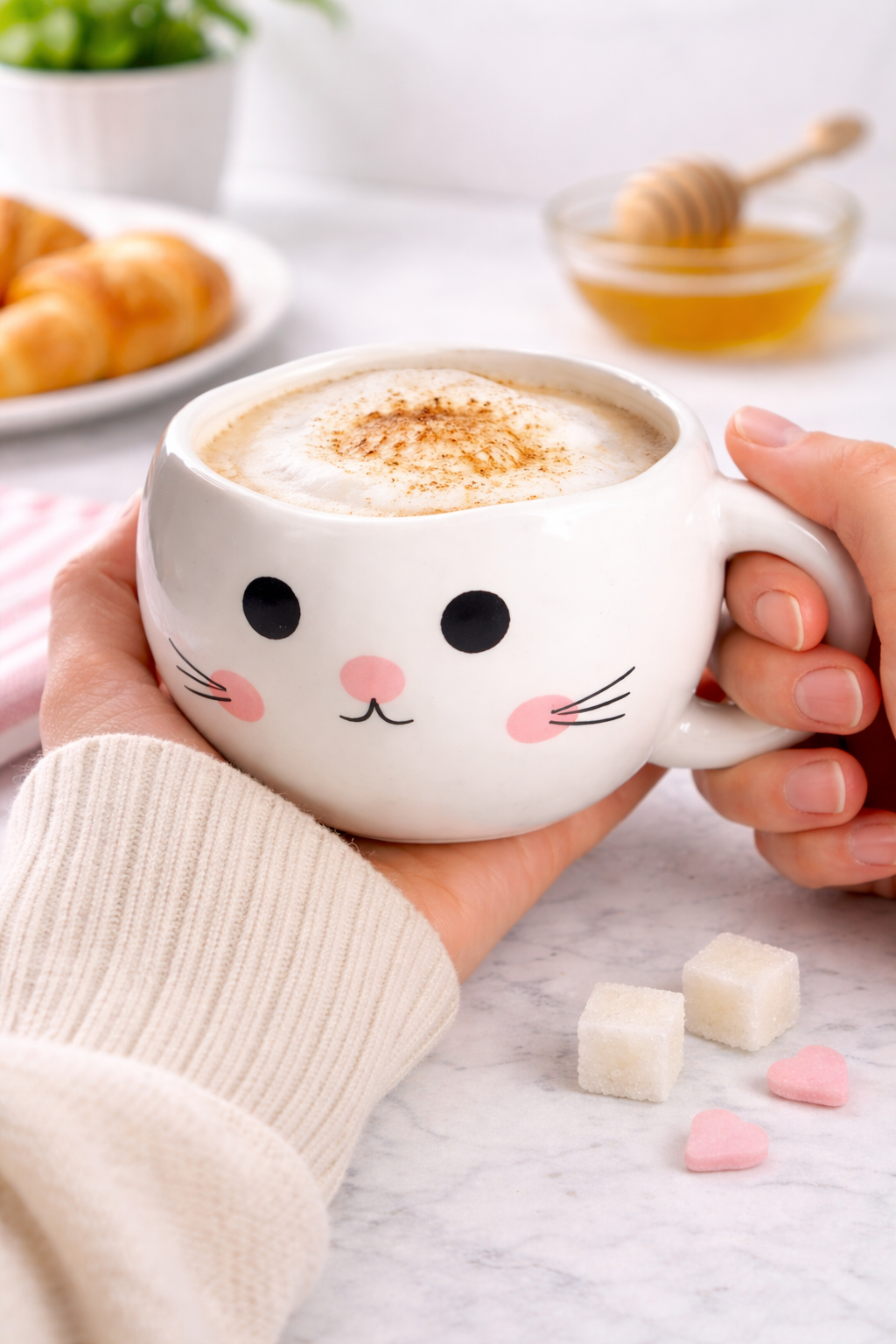 Sevimli Kedi Tasarımlı Seramik Kupa – Kahve & Latte Bardağı – Dekoratif Hediye Kupa