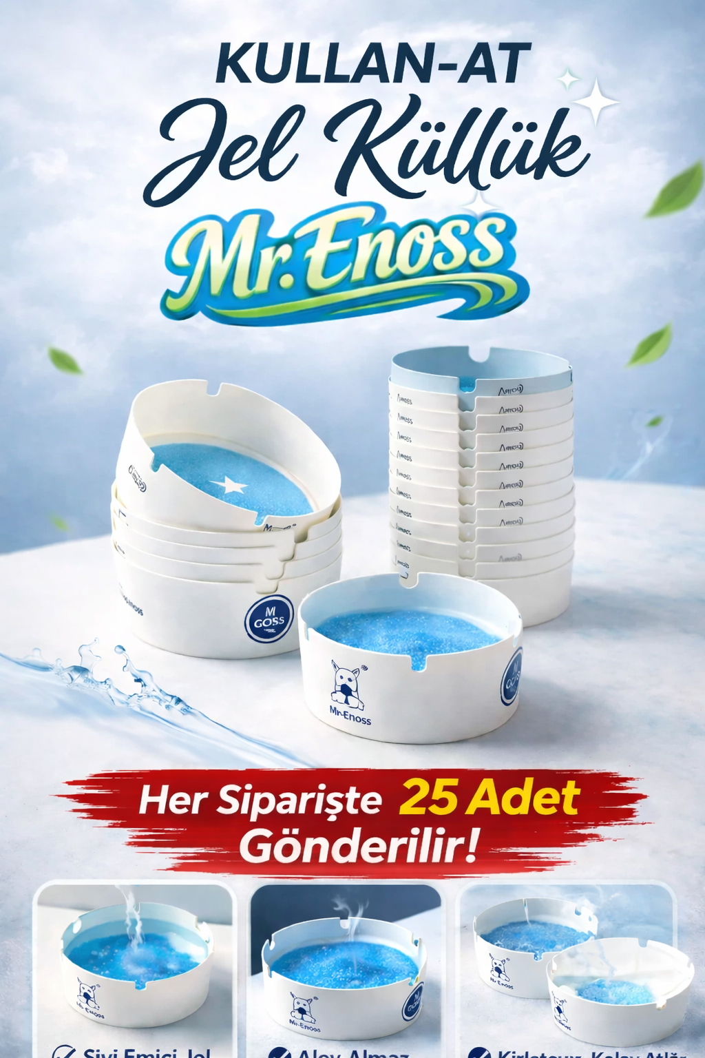 25 Adet Kokusuz Pratik Kullan At Küllük -Suyla Şişen Jel Kristal Formüllü - Dumansız Hijyenik Küllük