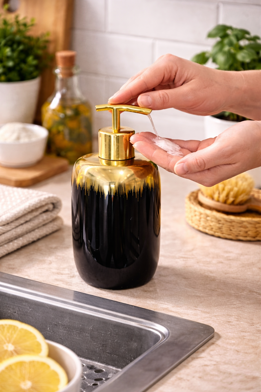 NERO Siyah Gold Sıvı Sabunluk – Lüks Banyo & Mutfak  Sabun Dispenseri