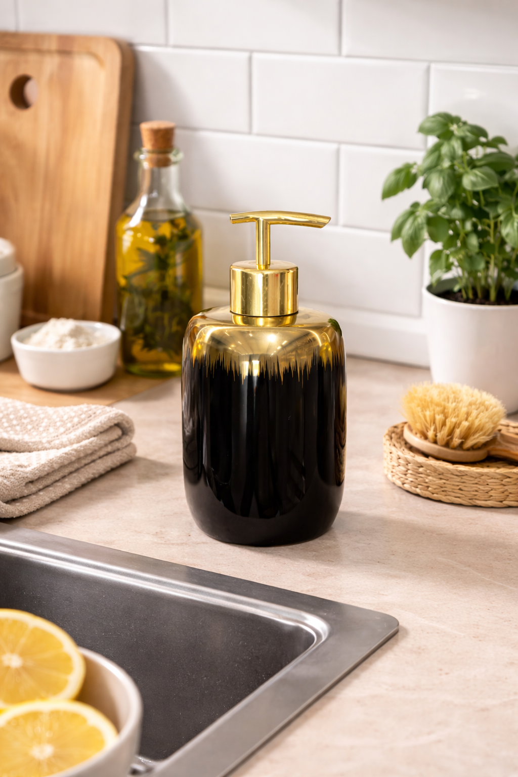 NERO Siyah Gold Sıvı Sabunluk – Lüks Banyo & Mutfak  Sabun Dispenseri
