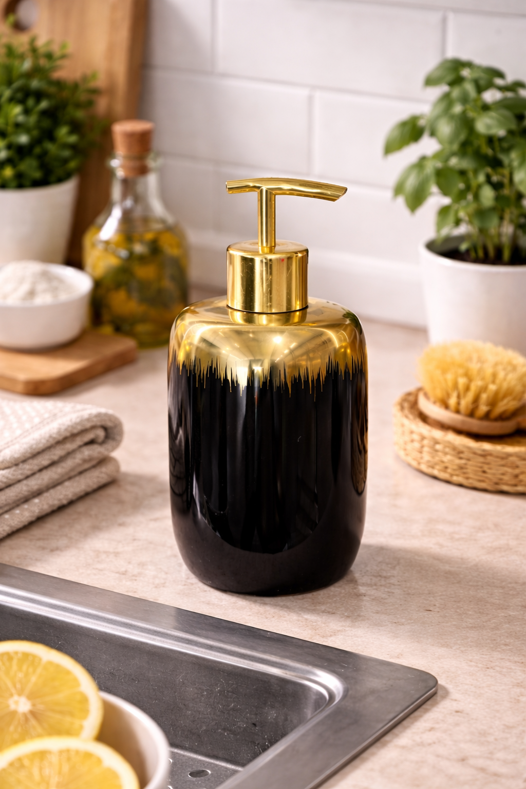 NERO Siyah Gold Sıvı Sabunluk – Lüks Banyo & Mutfak  Sabun Dispenseri