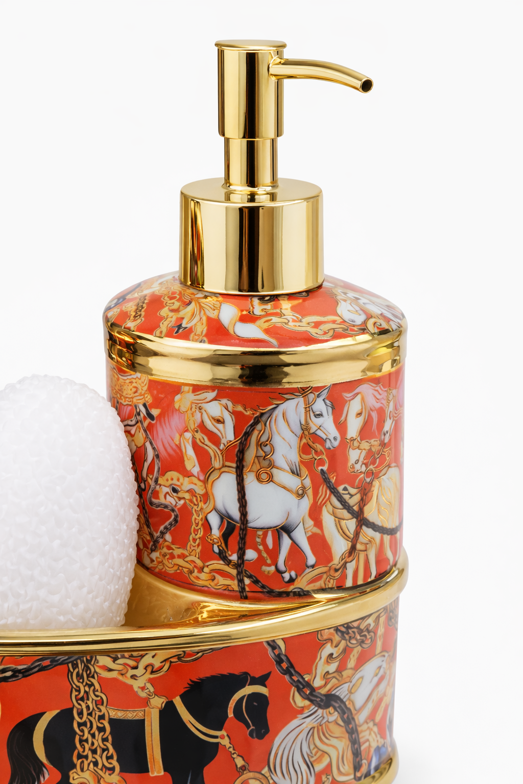 Antik Saray Desenli Çift Pompa Sıvı Sabunluk Seti Gold Detaylı Mutfak & Banyo Organizer