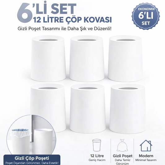 6 Adet Void Hotel Ve Ofis Tipi Sihirli Iç Kovalı Ev Mutfak Banyo Çöp Kovası | Çöp Poşeti Gözükmez