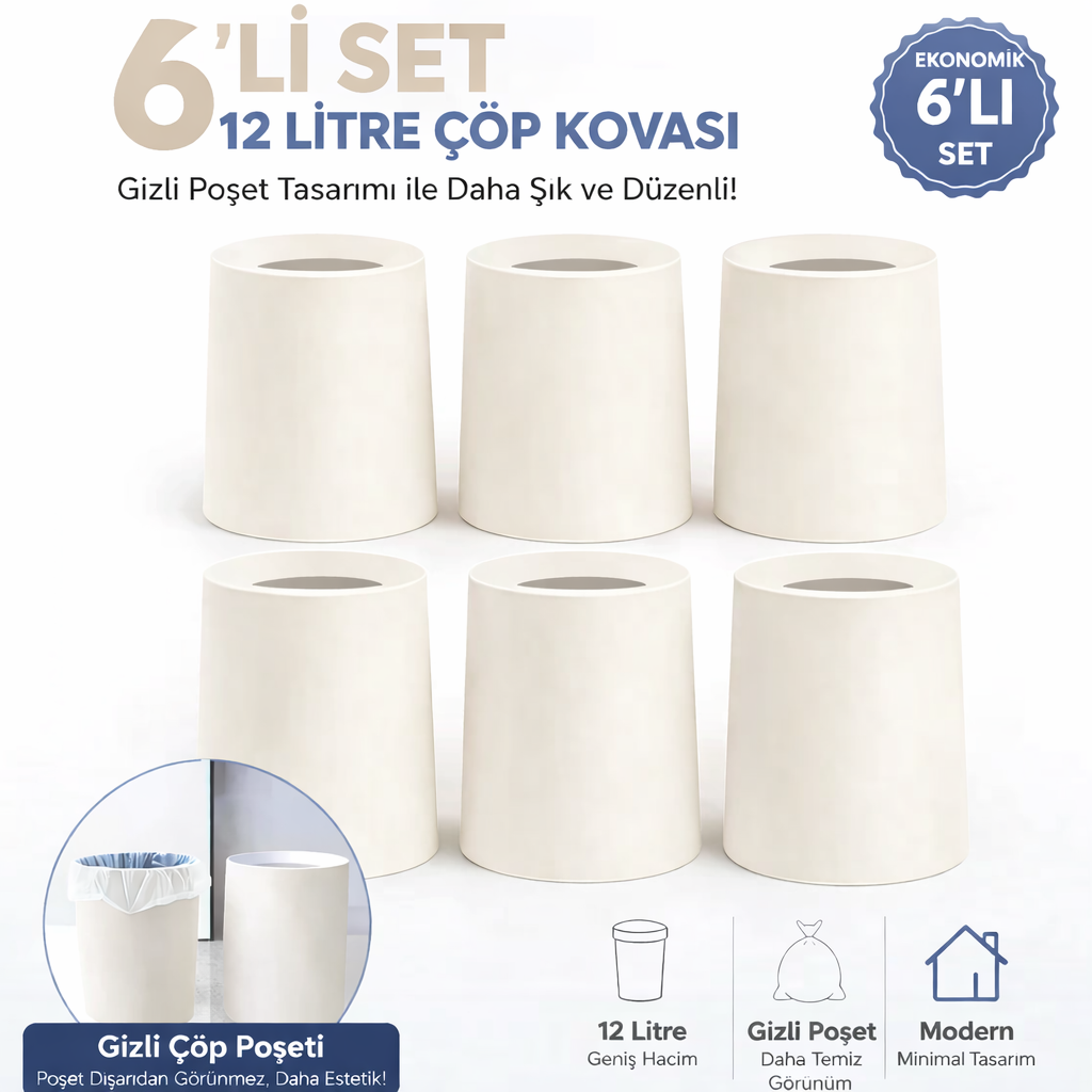 6 Adet Void Hotel Ve Ofis Tipi Sihirli Iç Kovalı Ev Mutfak Banyo Çöp Kovası | Çöp Poşeti Gözükmez