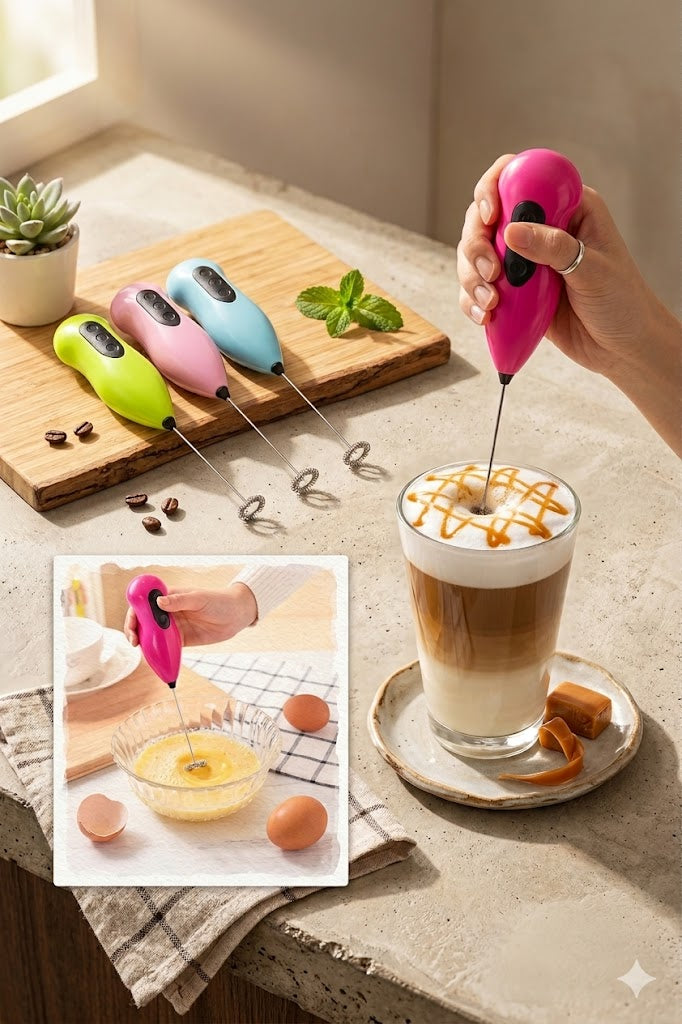 Pilli  Süt Köpürtücü Mini Mikser – Kahve, Latte ve Yumurta Çırpıcı (Taşınabilir, Güçlü Motor)