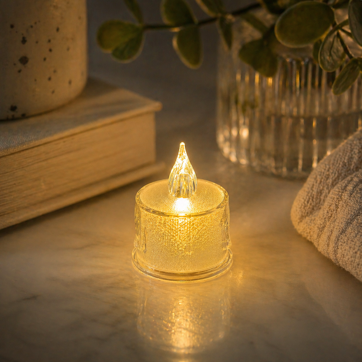 LED 1 Adet Dekoratif Mum Sarı Işık – Alev Efektli Tealight Gece Lambası