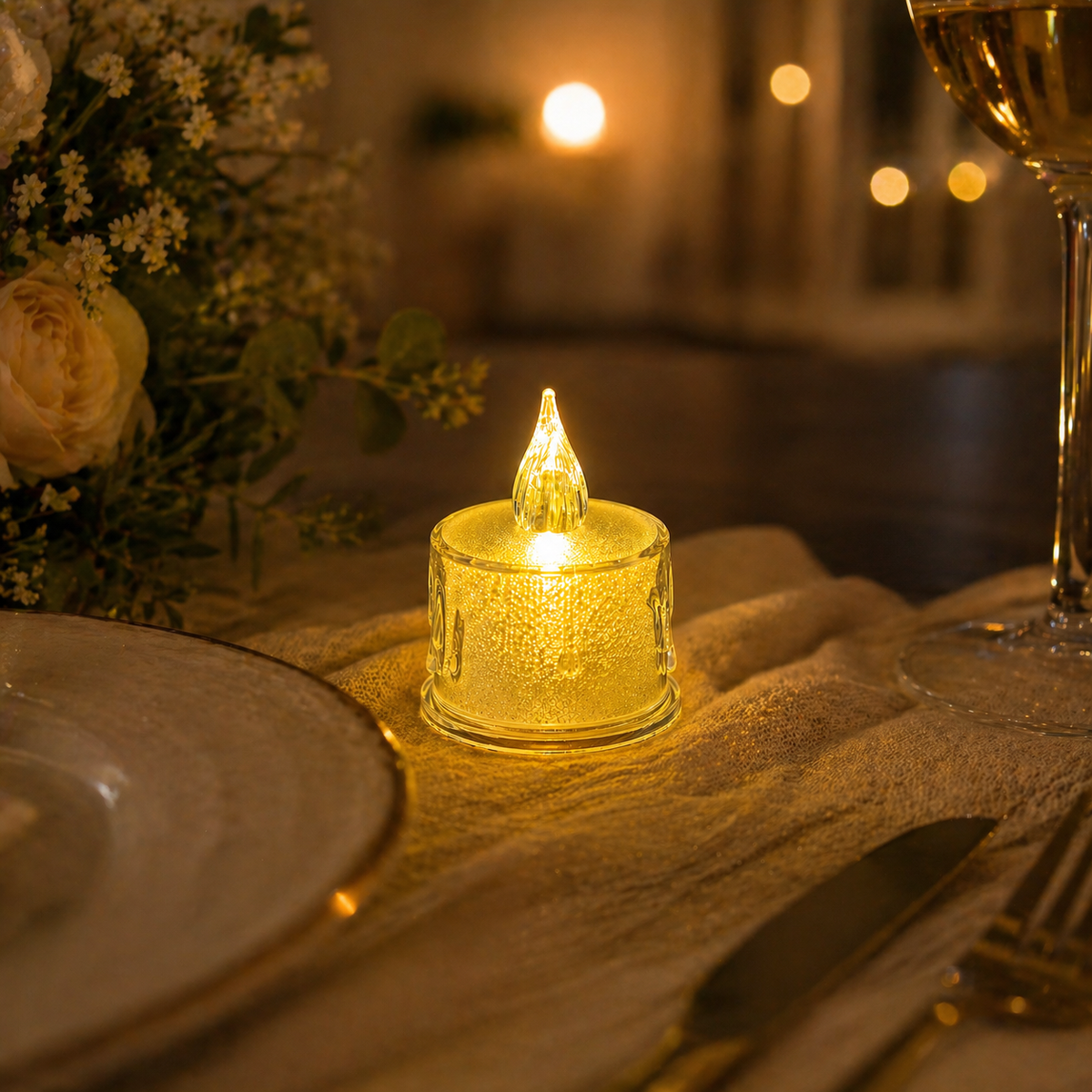 LED 1 Adet Dekoratif Mum Sarı Işık – Alev Efektli Tealight Gece Lambası