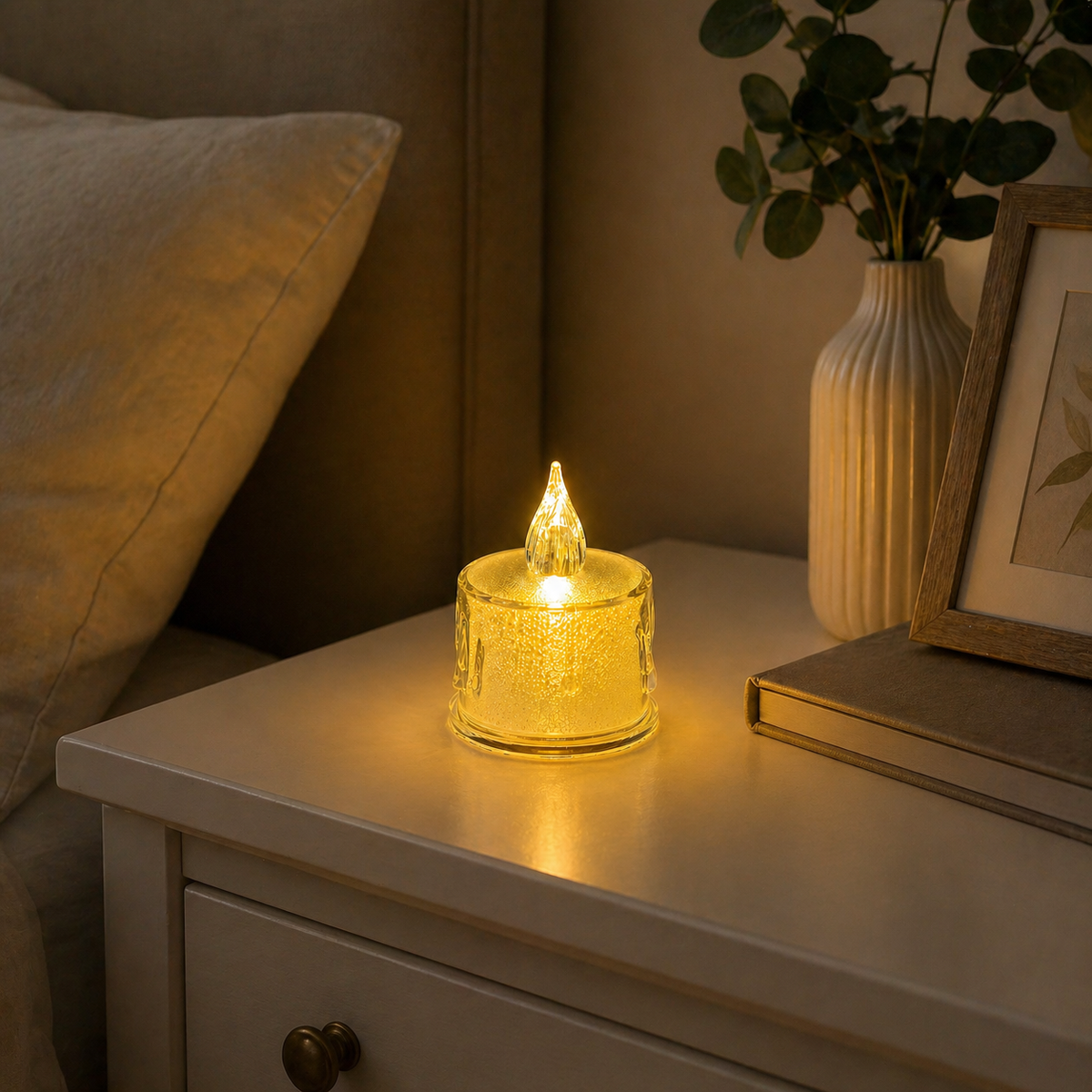 LED 1 Adet Dekoratif Mum Sarı Işık – Alev Efektli Tealight Gece Lambası