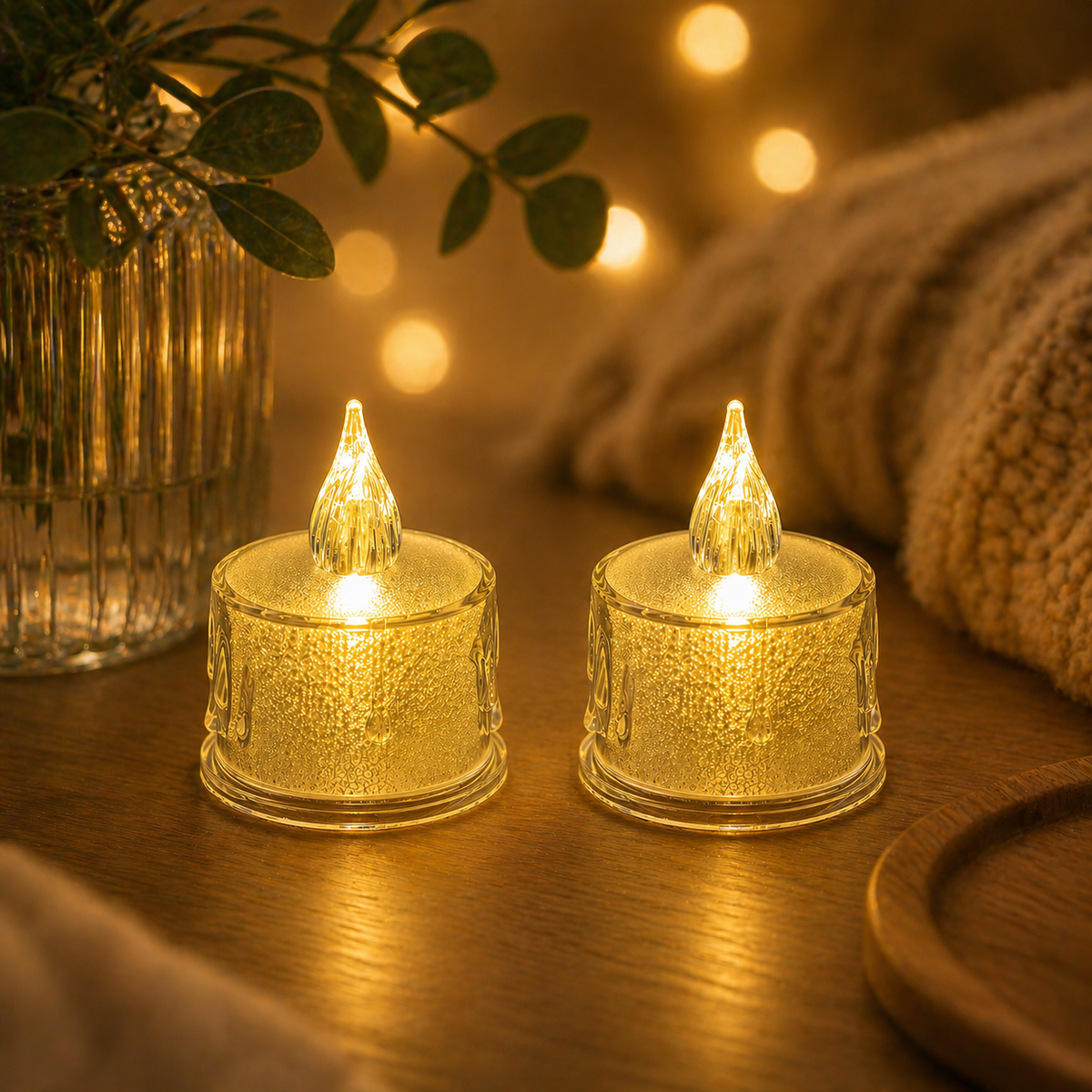 LED 2 Adet Dekoratif Mum Sarı Işık – Alev Efektli Tealight Gece Lambası
