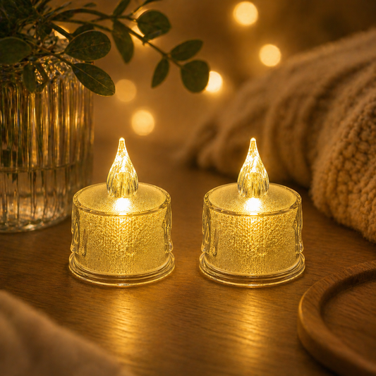 LED 2 Adet Dekoratif Mum Sarı Işık – Alev Efektli Tealight Gece Lambası