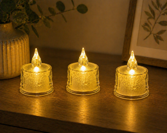 LED 3 Adet Dekoratif Mum Sarı Işık – Alev Efektli Tealight Gece Lambası