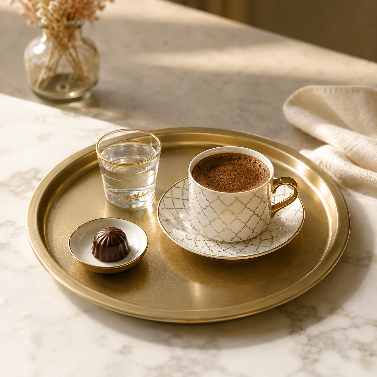 Gold Yuvarlak Metal Servis Tepsisi 6’lı Set