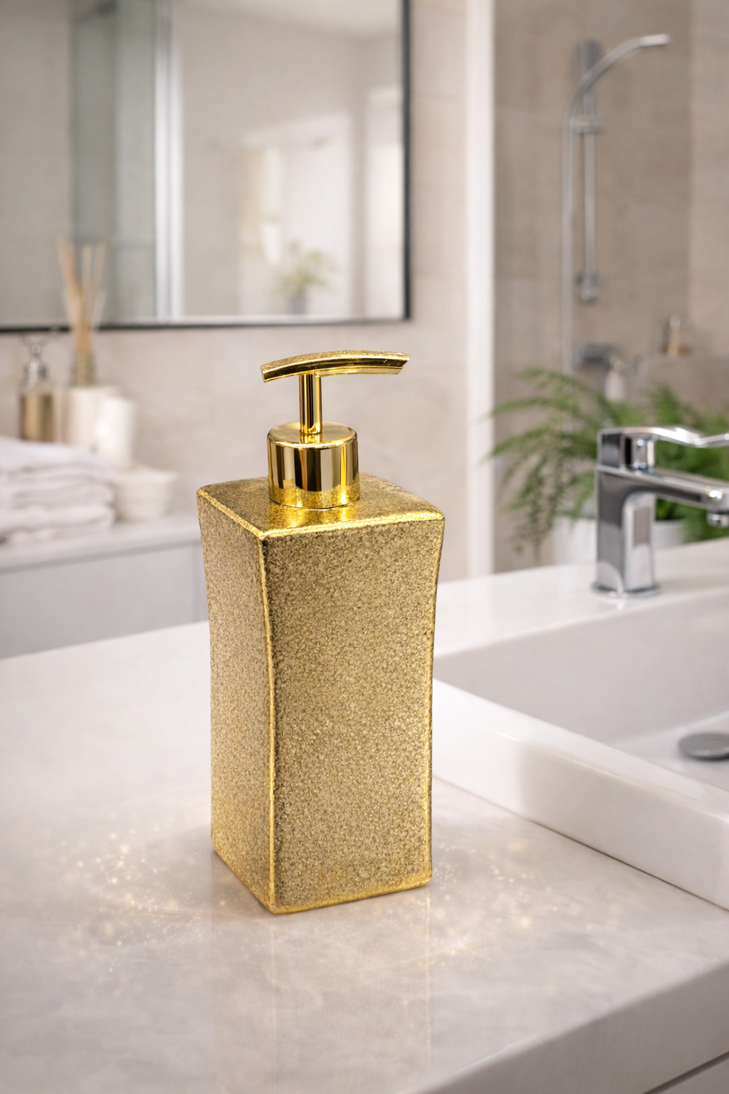 VELORA Gold Dekoratif Sıvı Sabunluk – Modern Mutfak & Banyo Aksesuarı