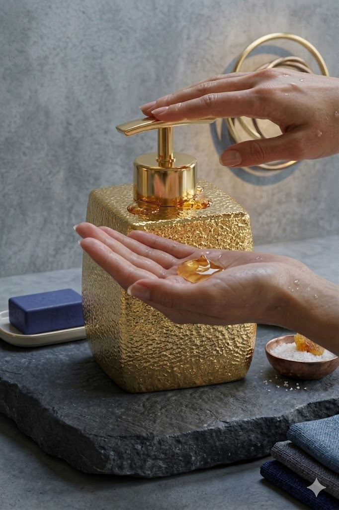 VELORA Gold Dekoratif Sıvı Sabunluk – Modern Mutfak & Banyo Aksesuarı