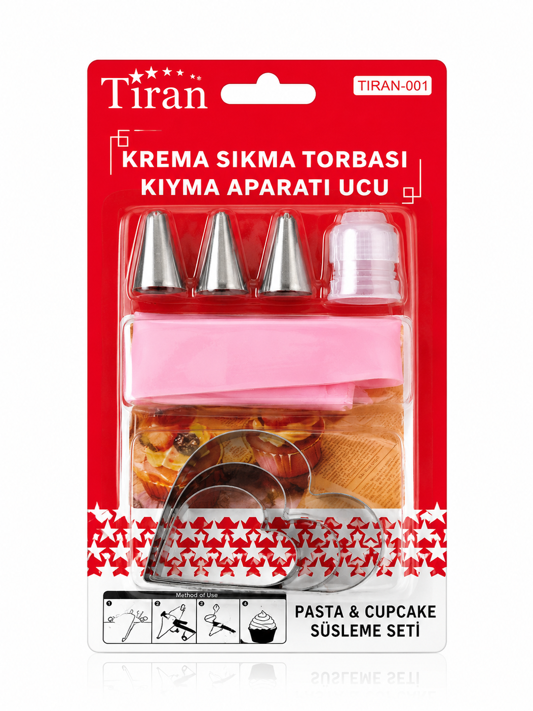 Pasta Krema Sıkma Seti – 3 Farklı Uç ve Kalp Kurabiye Kalıbı