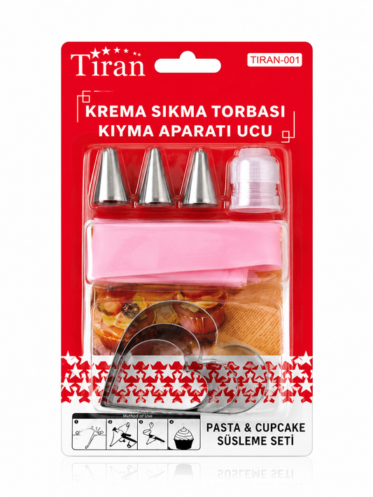 Pasta Krema Sıkma Seti – 3 Farklı Uç ve Kalp Kurabiye Kalıbı
