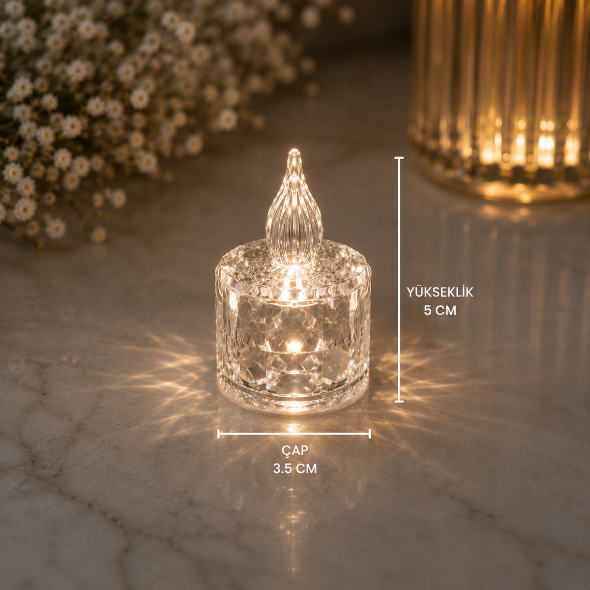 Kristal Görünümlü LED Dekor Mum Işığı – Masaüstü Gece Lambası