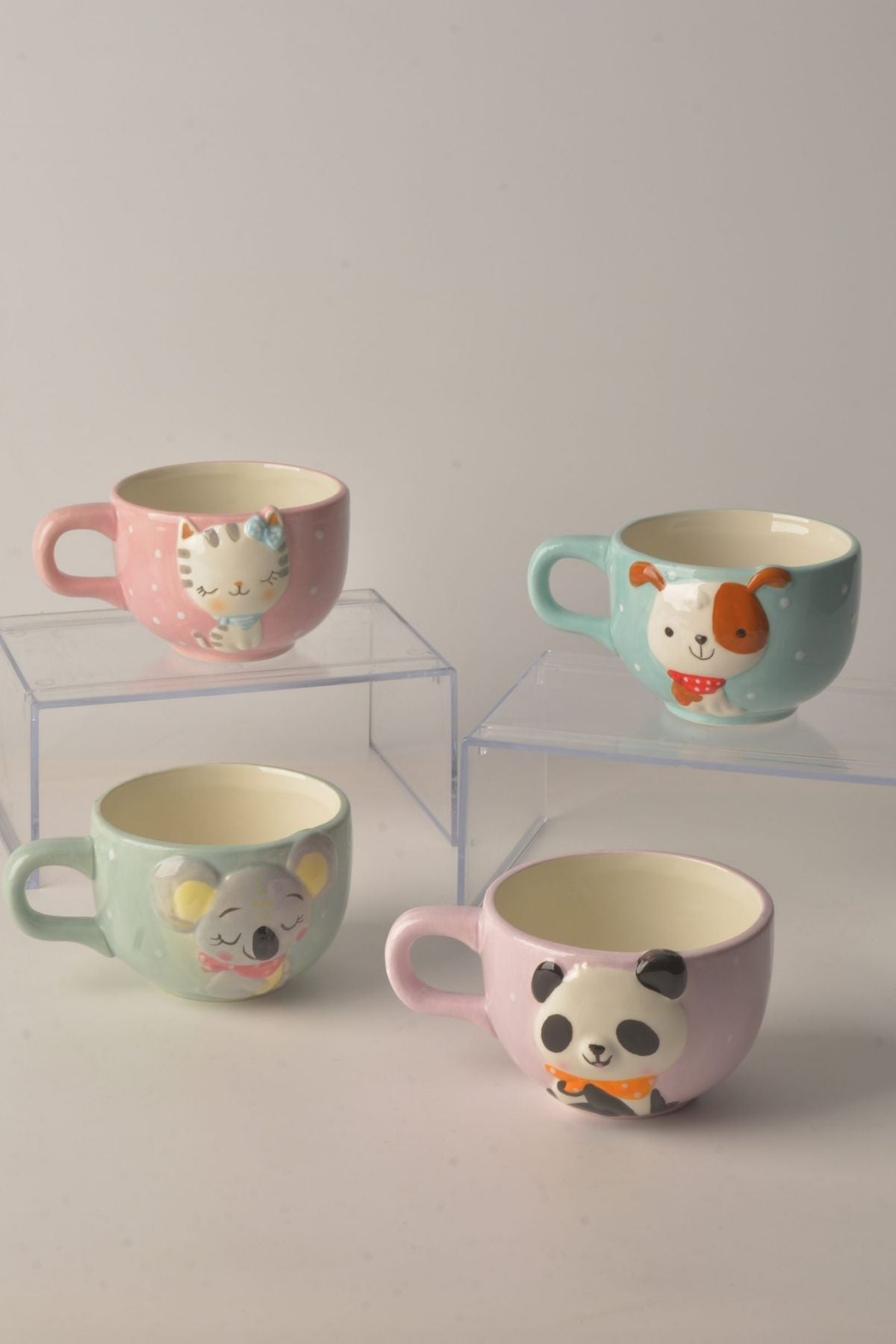 3D Kabartmalı Panda Figürlü Seramik Kupa - Estetik Puantiyeli Kahve Fincanı