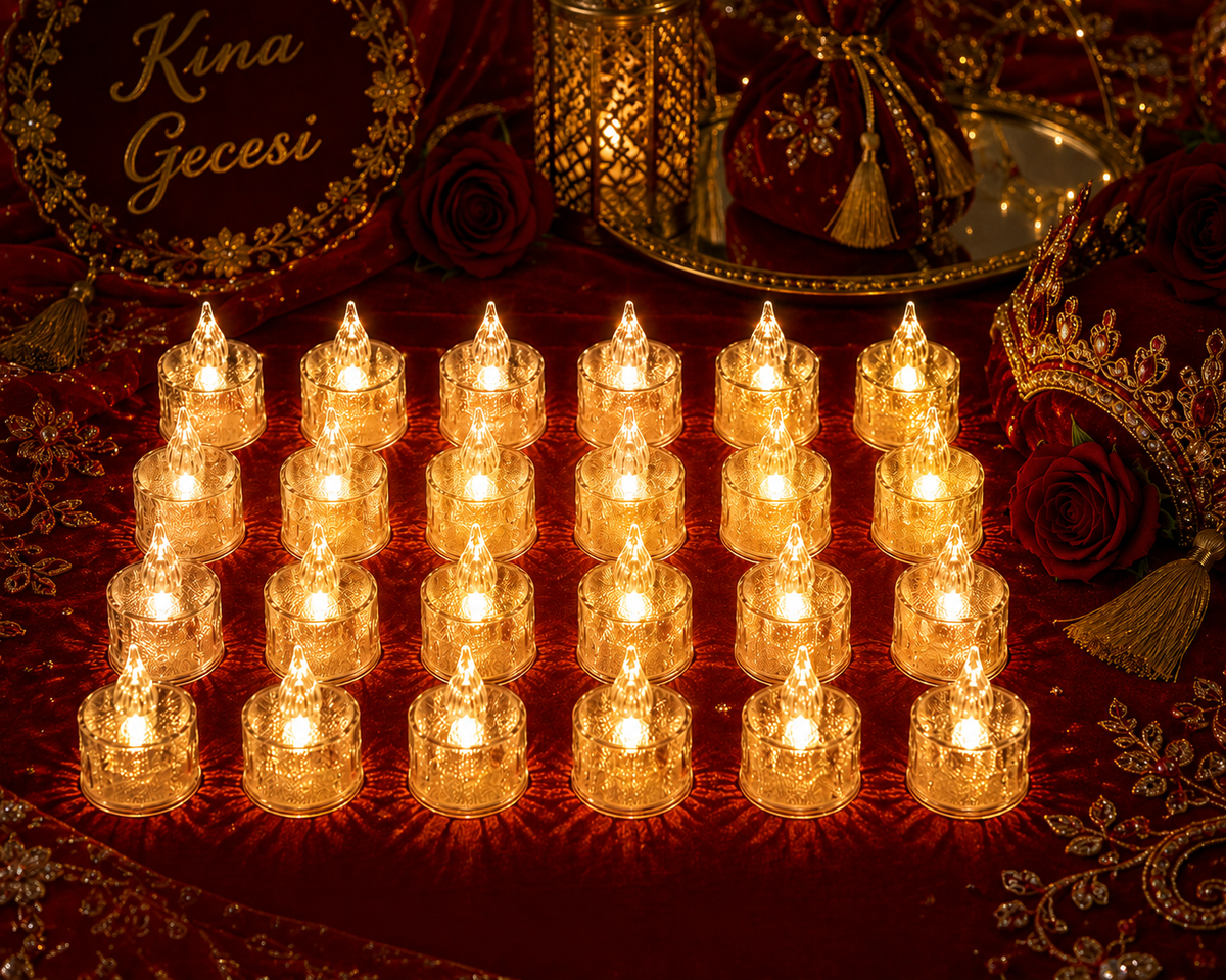 24'lü Damlalı Eriyen Led Mum Sarı Işık – Kına Gecesi Konsepti
