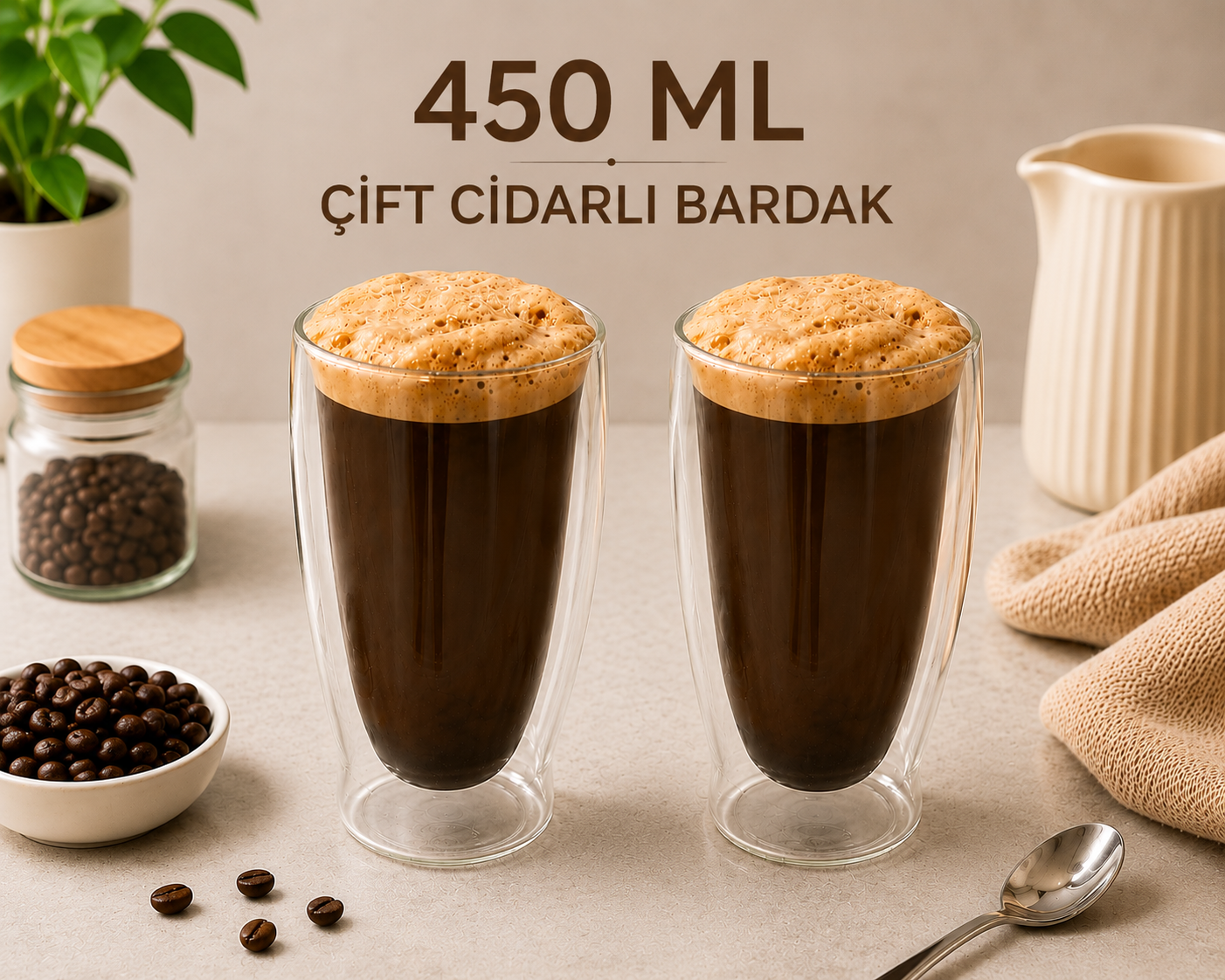 Velmora 2 Adet 450 ml Çift Cidarlı Cam Bardak – Sıcak & Soğuk İçecek Sunum Bardağı