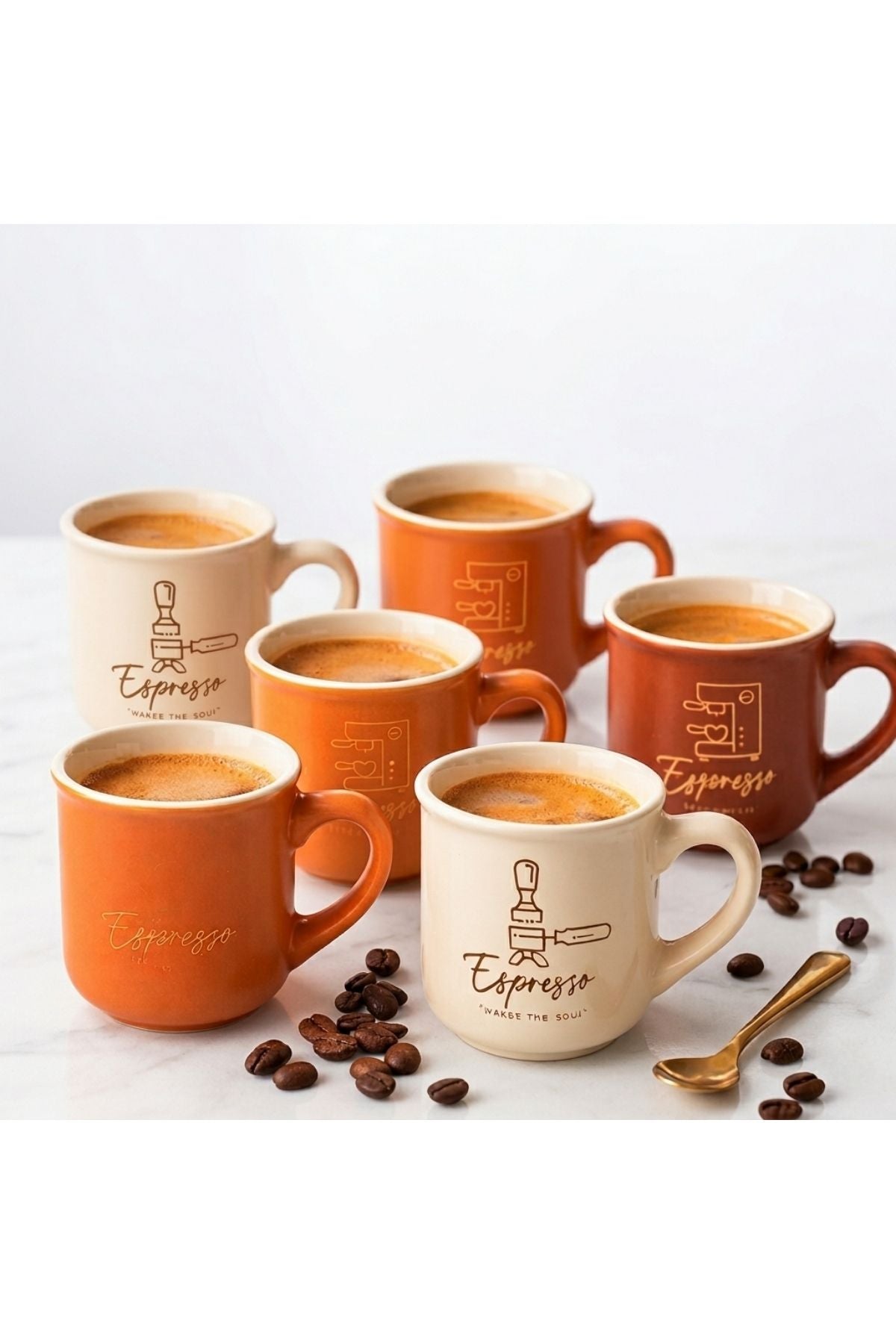 Özel Tasarım 6 Parça Espresso Bardak Seti - Toprak Tonları Kahve Fincanı
