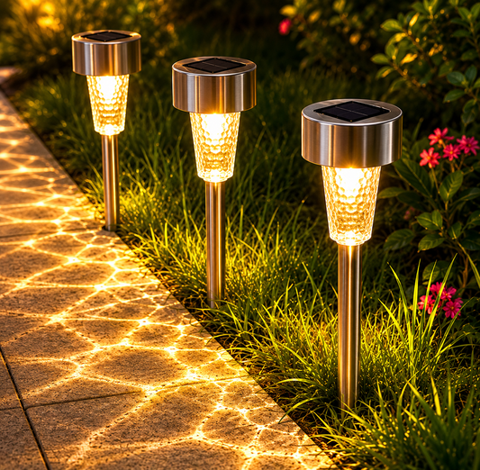 Solar Bahçe Aydınlatma Lambası 3 Adet – Paslanmaz Çelik LED Saksı & Yol Işığı