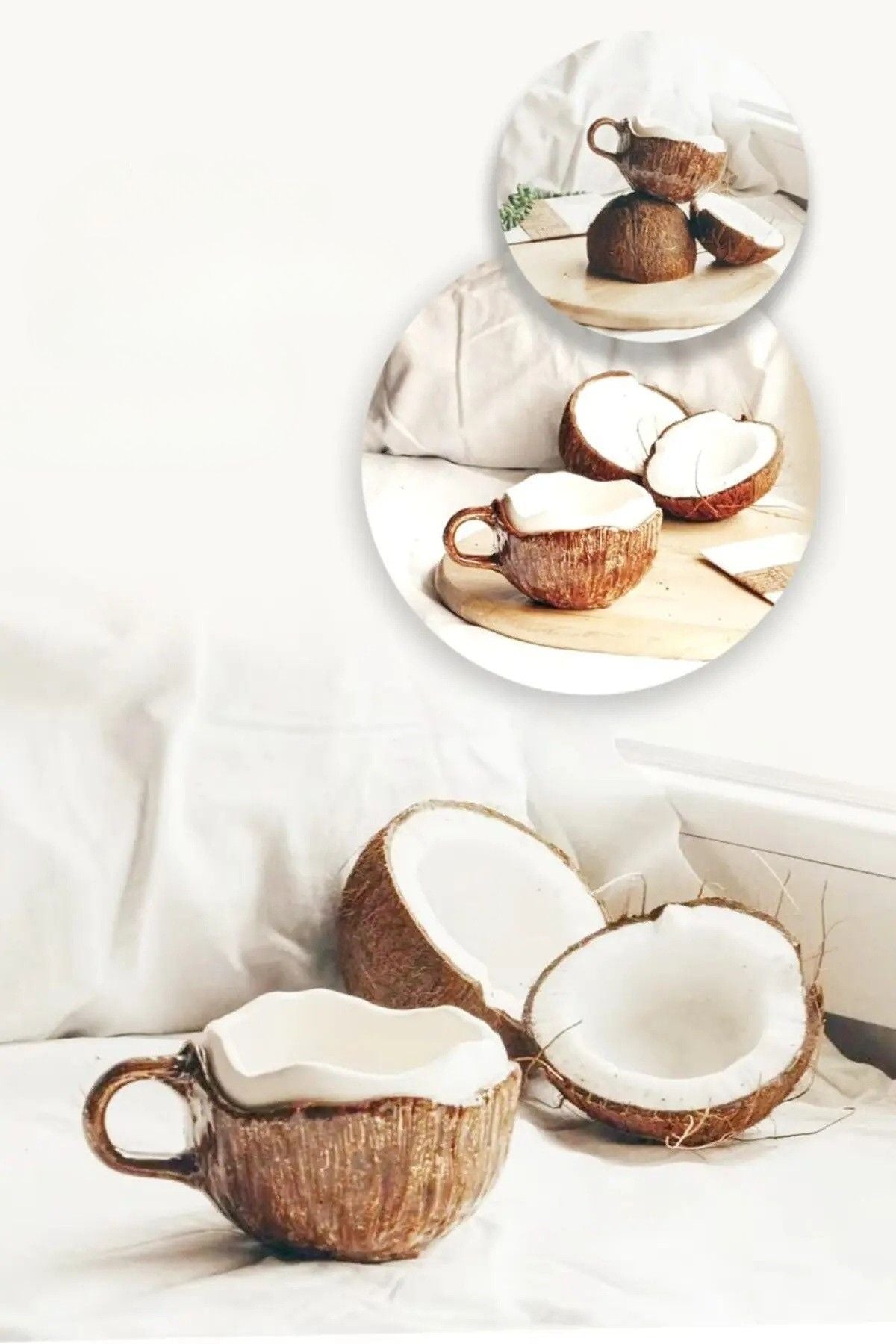 El Yapımı Coconut Kupa 350 ml Estetik Kahve Fincanı - 1 Adet