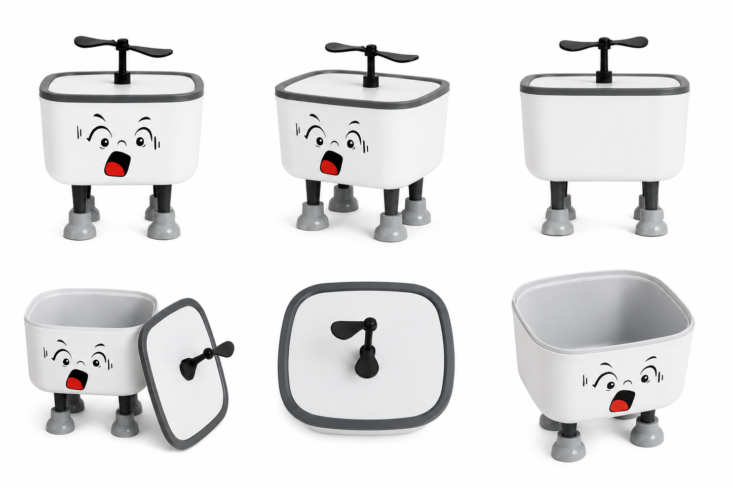 Sevimli Şaşkın Kapaklı Mini Çöp Kovası 1.8 Litre Masaüstü Banyo Mutfak Ofis Çöp Kutusu