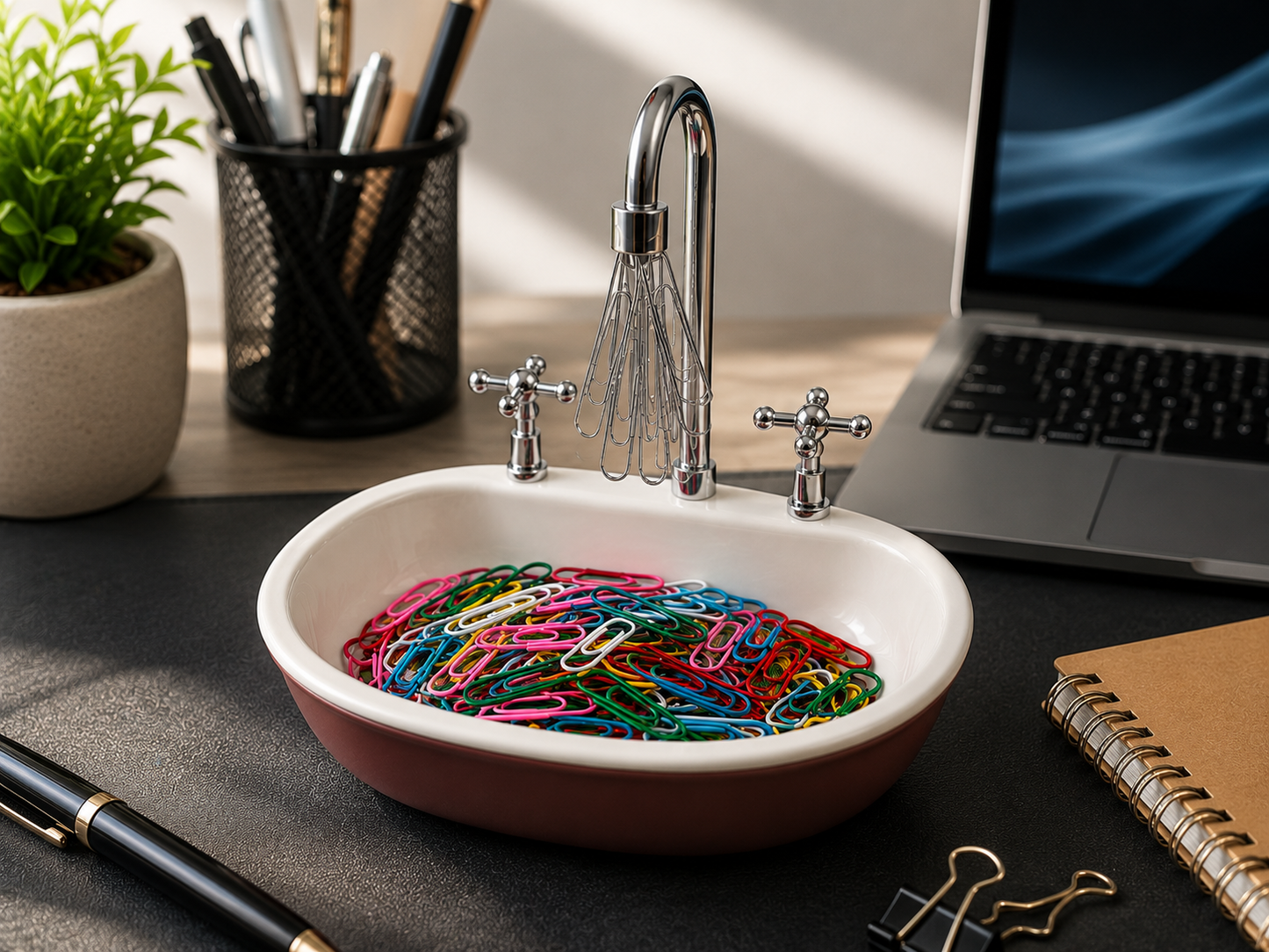 Manyetik Ataç Tutucu Lavabo Tasarımlı Masaüstü Düzenleyici