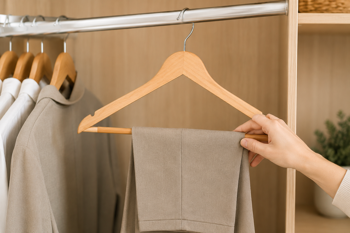 Bambu Elbise Askısı 3'lü Set Pantolon Çubuklu Gardırop Düzenleyici