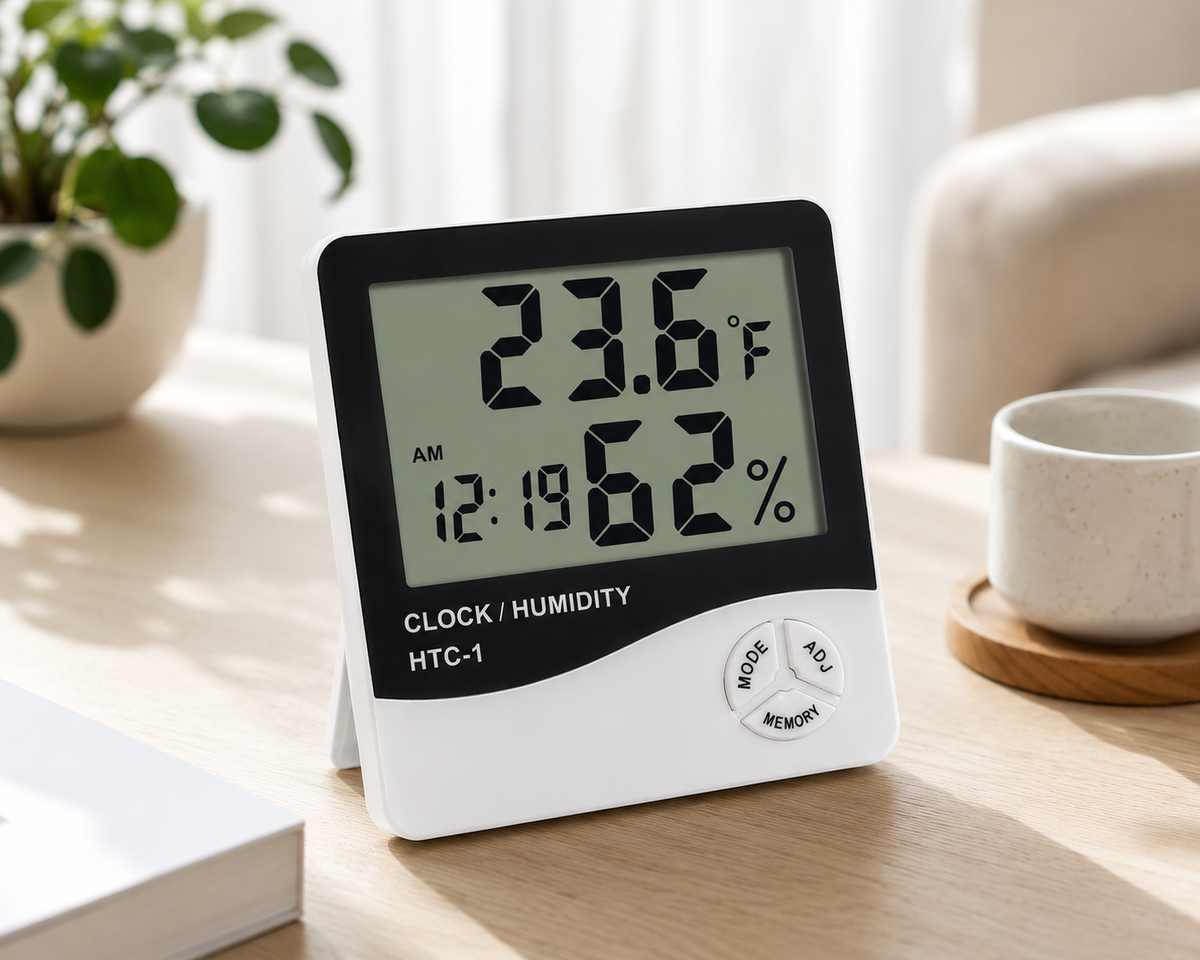 Dijital Oda Termometresi ve Nem Ölçer LCD Ekranlı Masaüstü Duvar Tipi Sıcaklık Nem Ölçer Saatli