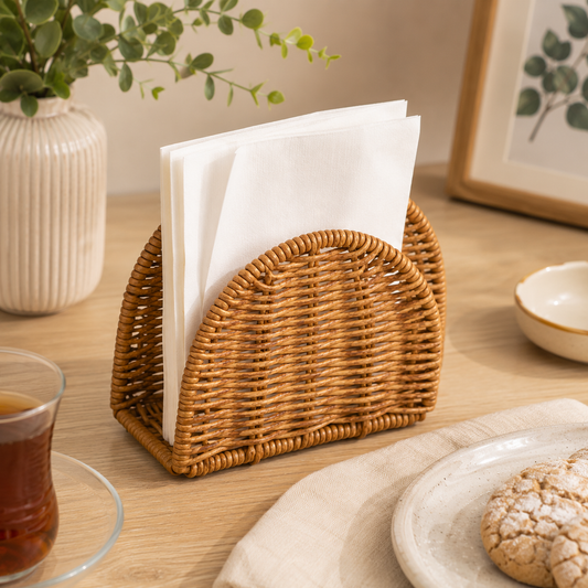 Doğal Rattan Hasır Peçetelik Masaüstü Peçete Standı Dekoratif Peçete Tutucu