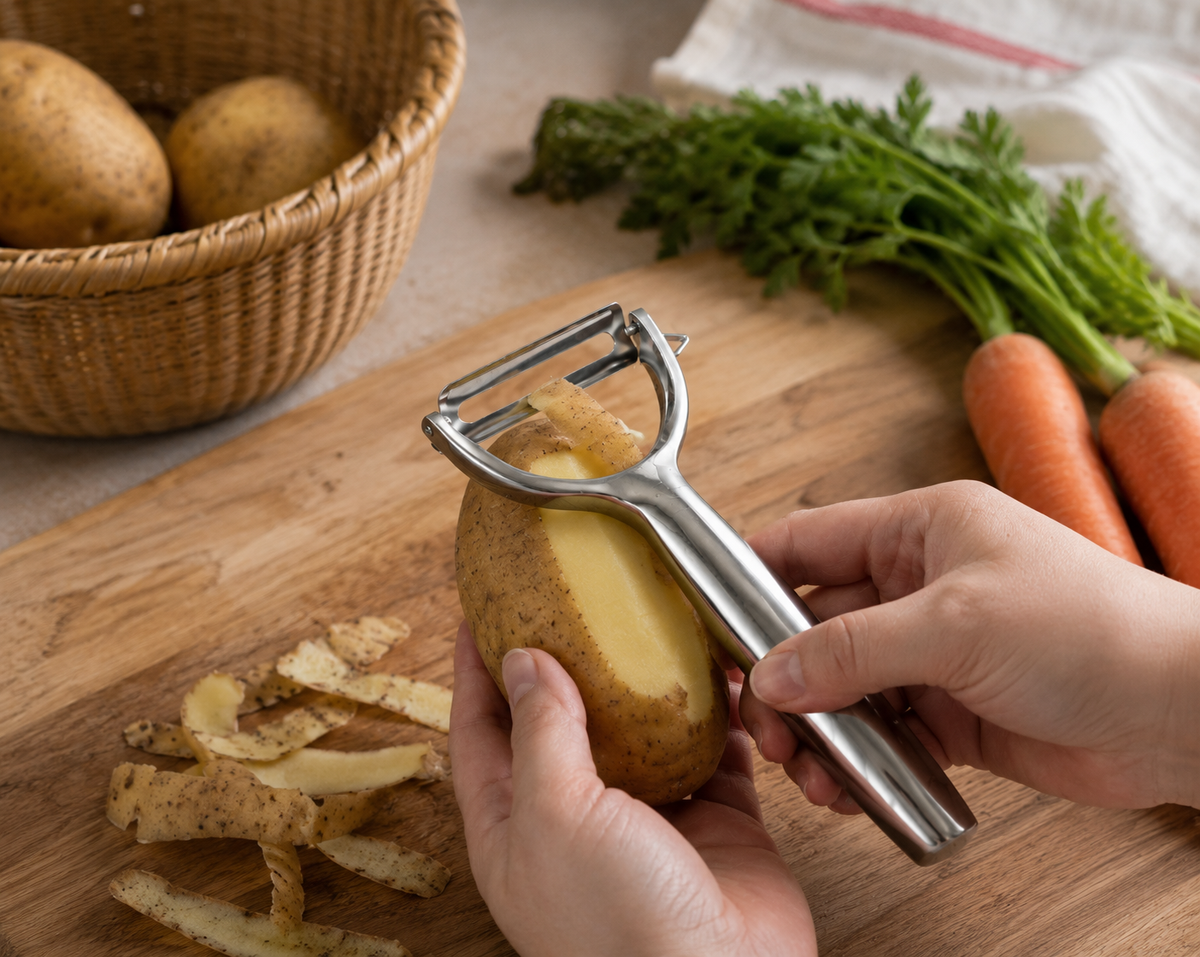 Metal Y Sebze Soyacağı – Patates, Salatalık, Havuç ve Meyve Soyma Aparatı, Ergonomik