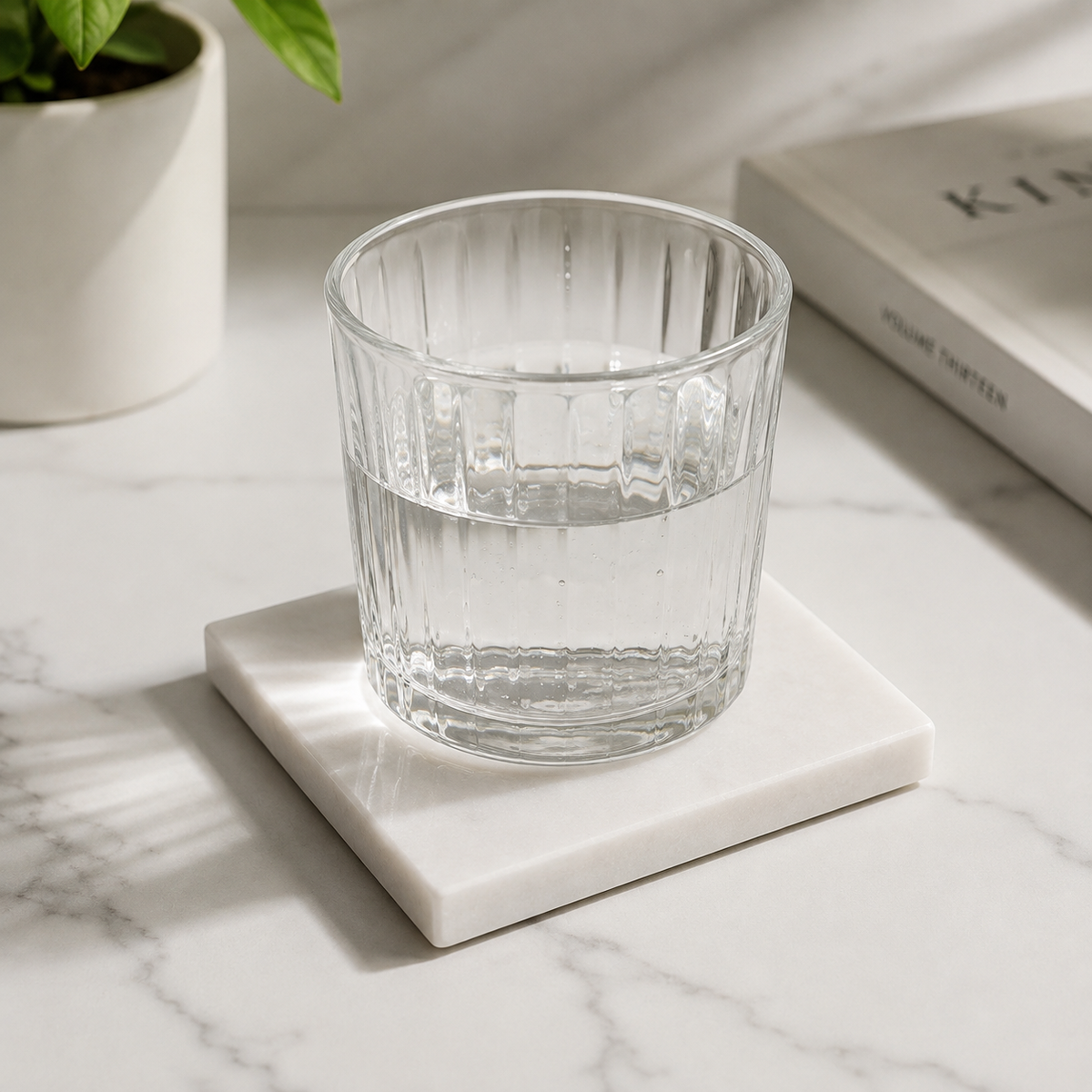 10x10 cm Kare Bardak Altlığı – Beyaz Mermer Görünümlü Tekli İçecek Altlığı, Kahve Çay ve Meşrubat İçin Masa Koruyucu