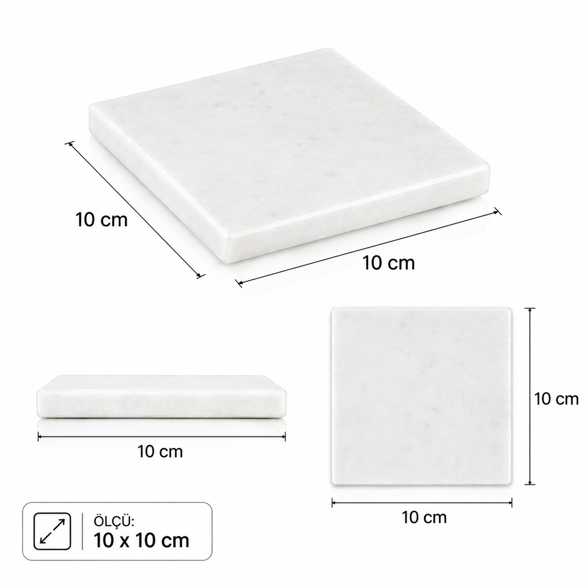 10x10 cm Kare Bardak Altlığı – Beyaz Mermer Görünümlü Tekli İçecek Altlığı, Kahve Çay ve Meşrubat İçin Masa Koruyucu