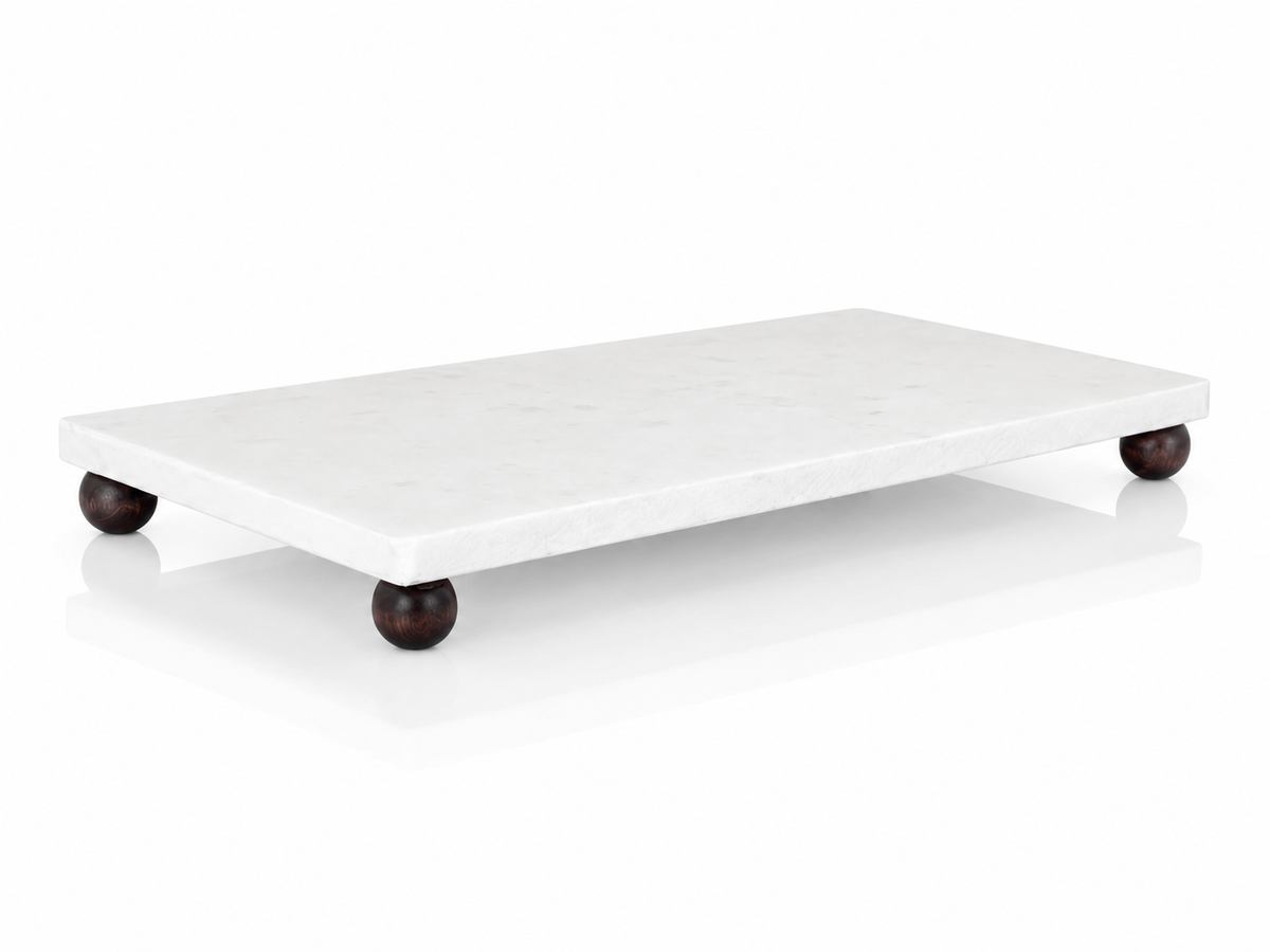 15x30 cm Mermer Görünümlü Ayaklı Sunumluk – Kahve, Tatlı, Meyve ve Kahvaltı İçin Dekoratif Servis Standı